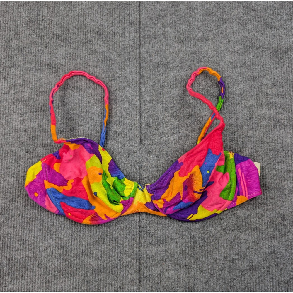 Vintage Citrus Bikini Top Womens Medium 80s Underwire Colorful Artsy Unlined